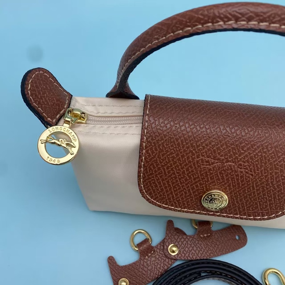 Longchamp Mini Top-Handle Bag in Cream and Brown - Picture 5 of 5